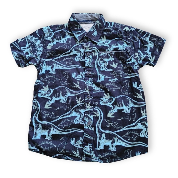 Blue/Teal Dinosaur Button-Down Shirt, Kid's 4-5 - Picture 1 of 6